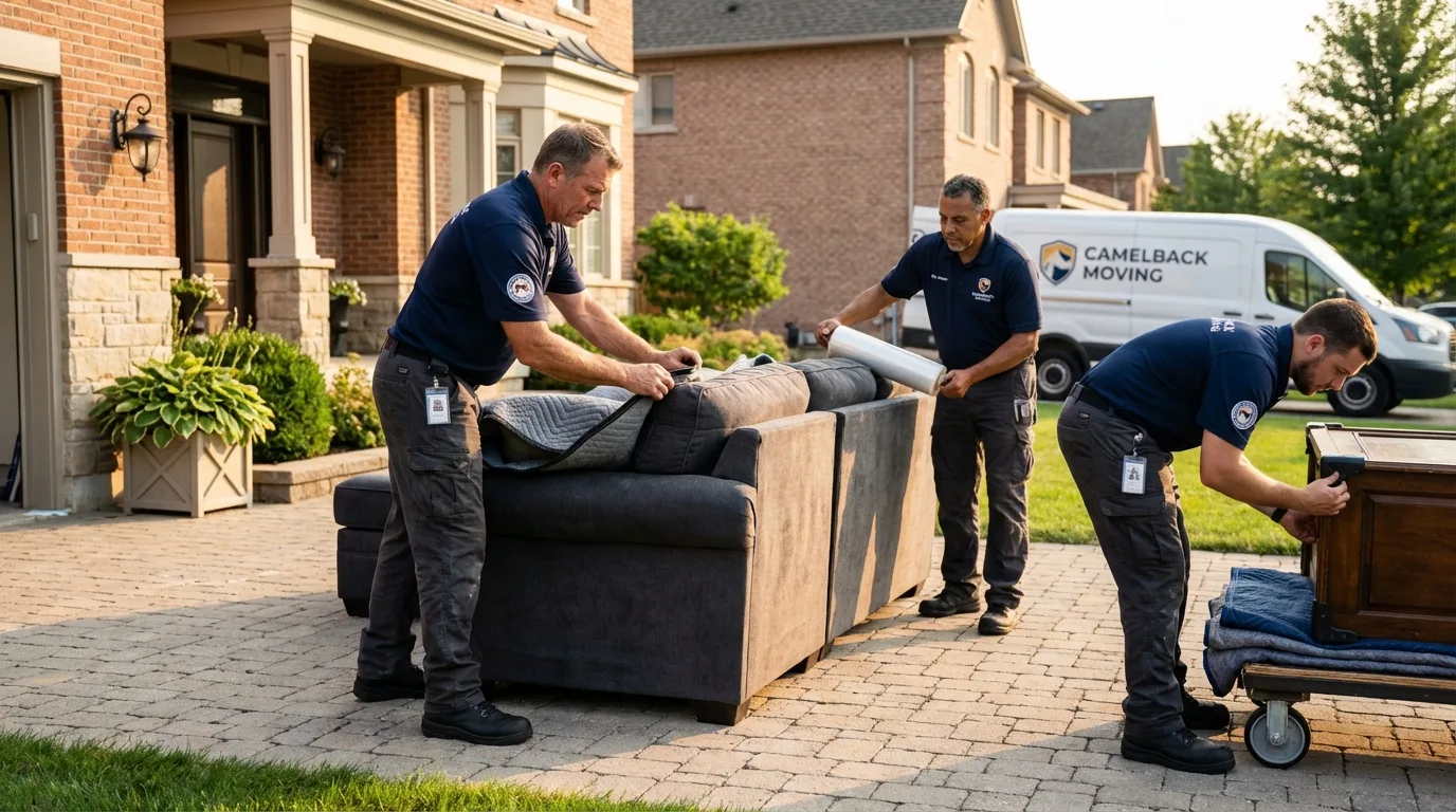 Large estate moving crew wrapping furniture in Elkin, NC