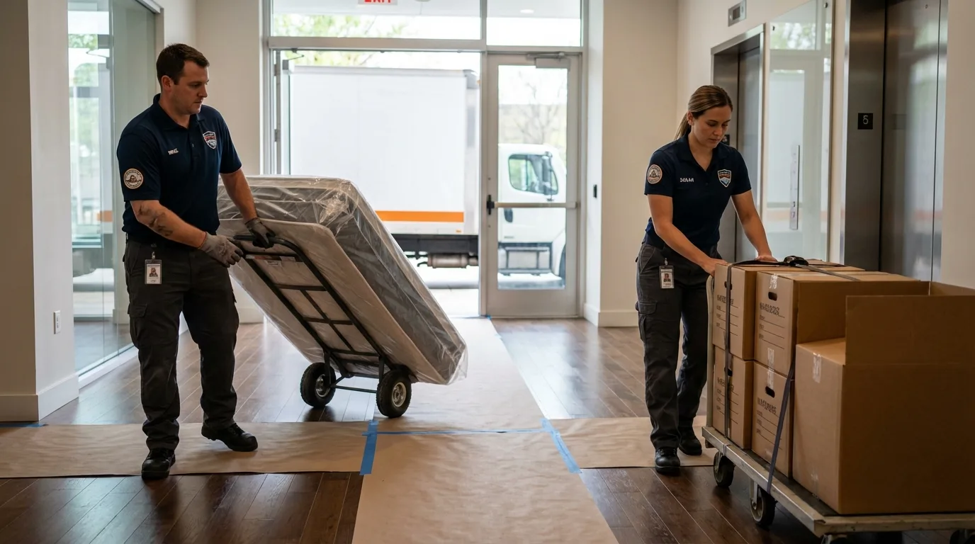 Professional apartment movers loading elevator in Elkin, NC